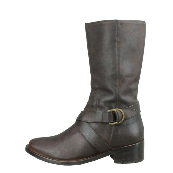Cole Haan Brown Leather Buckle Side Zip Pull-on Riding Boots Size 6 B - Picture 1 of 9